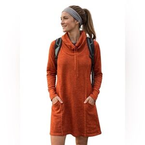 Kuhl LÉA Dress Cowl Neck Drawcord Thumb Holes Pocket Rust Brown Size S